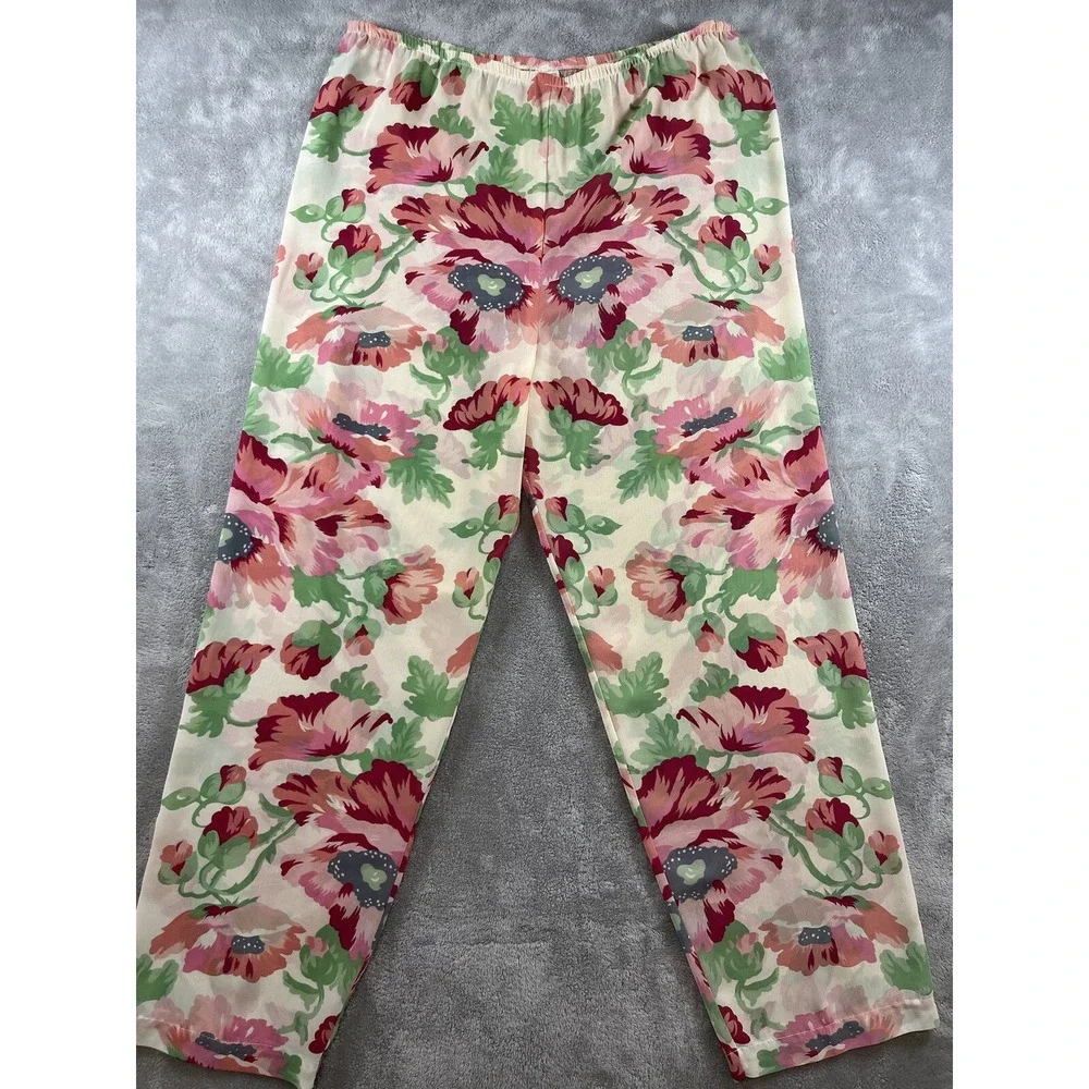 Vtg Victoria's Secret Kimono Pant Set Sz S Oversized‎ Gold Label Floral Sheer